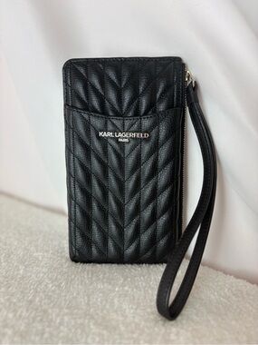 Karl Lagerfeld Black Quilted Leather Wristlet